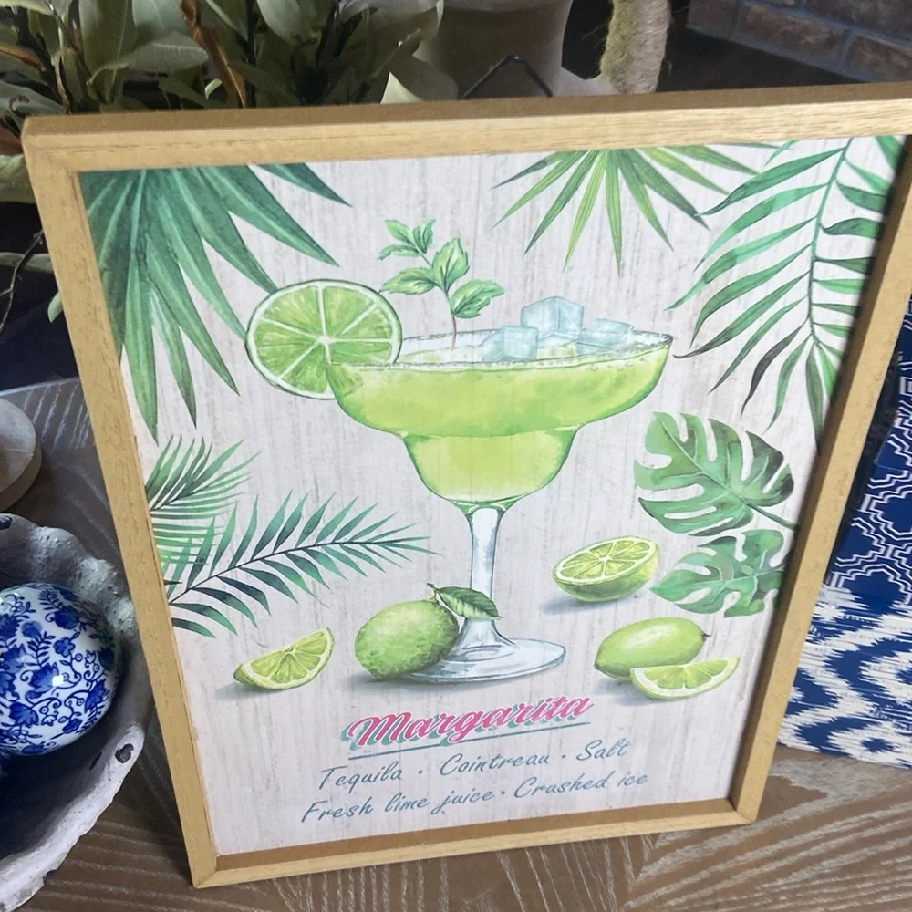 NEW! Vintage Inspired Tropical Margarita Recipe Framed Wood Sign